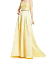 Mac Duggal Flash Yellow Strapless Embellished Gown Size 0