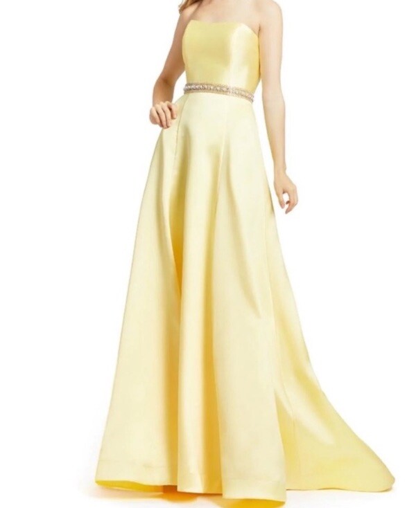 Vestido Mac Duggal Flash Amarillo Sin Tirantes Adornado Talla 0