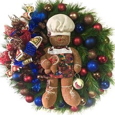 SALE Gingerbread Wreath Outdoor Christmas SHATTERPROOF Rustic Country 30"
