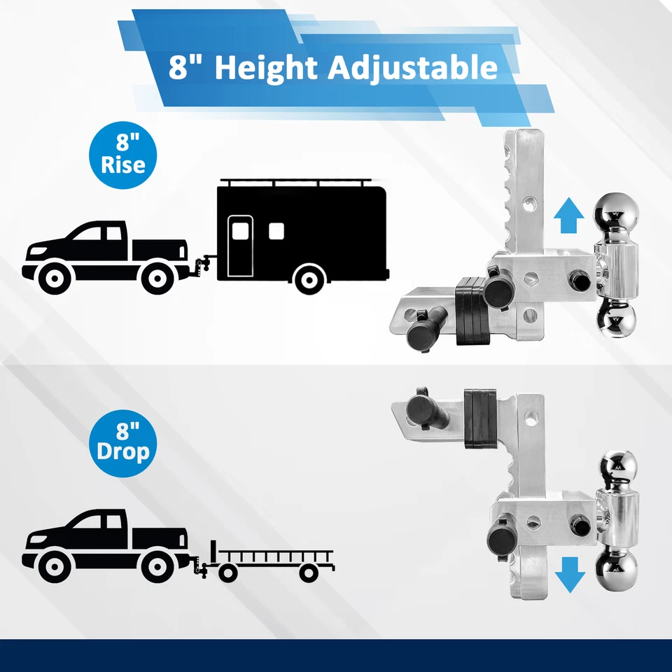 Adjustable Truck Hitch 8" Drop Rise Hitch Trailer Hitch 2'' Receiver Tow Hitches - Image 2 of 4