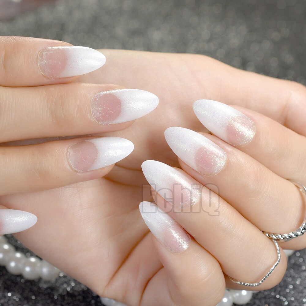 Acrylic Nails White Glitter Tips