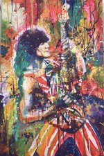 ORIGINAL Perego Painting Tribute To Eddie Van Halen “Eruption”W/blk Light Effect