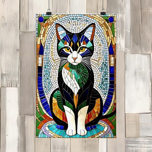 Mosaic Tile Cat Matte Vertical Posters Unique Wall Decor - Picture 5 of 12