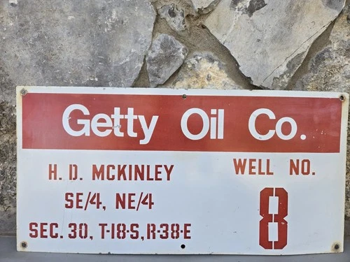 Vintage Getty Oil Co Painted Aluminum Well Oil Field Lease Sign