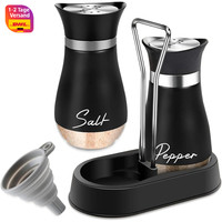 Salz- Und Pfefferstreuer Set 2 StüCk Glas Edelstahl Halter GewüRzstreuer KüChe