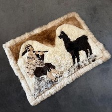 Vintage Handmade Peruvian Alpaca Wool Wall Hanging Rug 70s 80s Animal Art