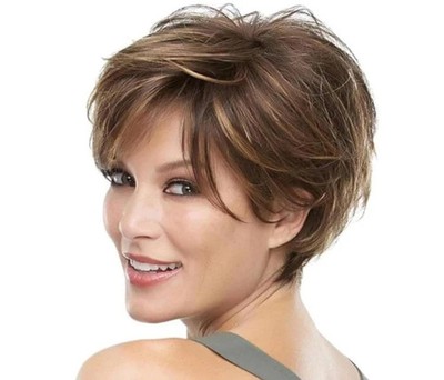 Short Wigs for White Women Bob Brown Pixie Cut Wig Realistic Synthetic Hair Wigs