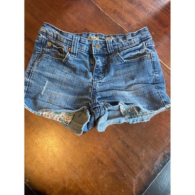 Uproar Girls Denim Shorts Size 10 Regular Medium Wash Paisley Trim Distressed