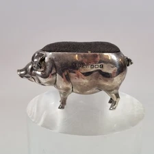 Antique Miniature Silver Pin Cushion Form Of A Pig Birmingham 1905 M Bros