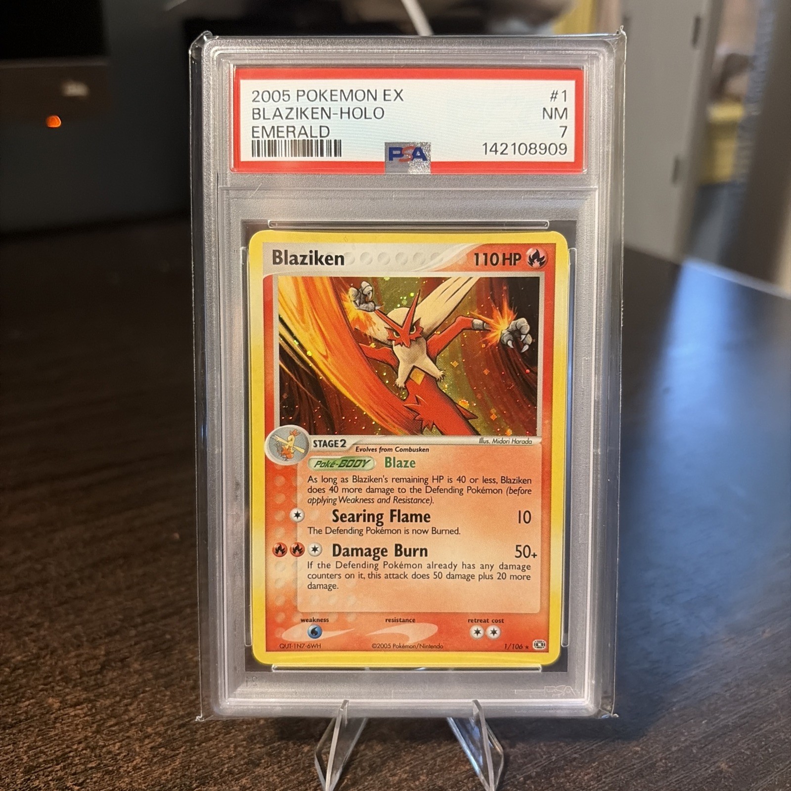PSA 7 NM 2005 POKEMON EX EMERALD #1 BLAZIKEN HOLO