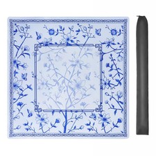 Large Blue Printed Mahjong Mat 31.5  x31.5   with Black Carrying Bag, Anti-Sl...