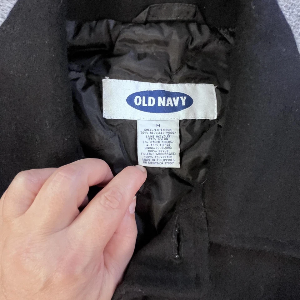 Old Navy Wool Blend Field Jacket Mens Medium Black Quilted Lined Chore Coat - Image 4 of 4