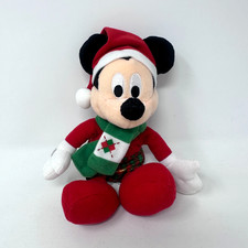 Disney Mickey Mouse Christmas Holiday Plush Red Santa Hat Scarf Plaid Shorts 6"