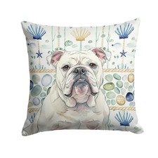 Caroline's Treasures White English Bulldog Coastal Sea Glass Throw Pillow