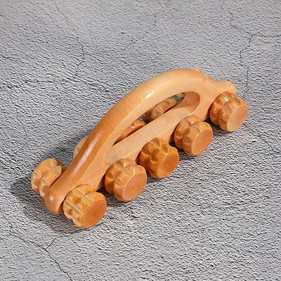 10 Wheels Wooden Car Roller Relaxing Hand Massage Tool Arched Handle Massager - Image 1 of 4