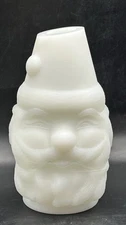 VTG  FENTON Santa Fairy Lamp Candle Holder  White Glass Satin Finish Christmas