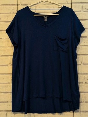 Cable & Gauge Women's Size 1X Stretch Fit Top Royal Blue Pocket Short Sleeve