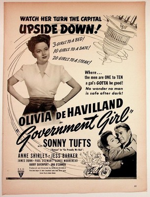 RKO Olivia de Havilland Government Girl 1943 Vintage Movie Magazine Print Ad
