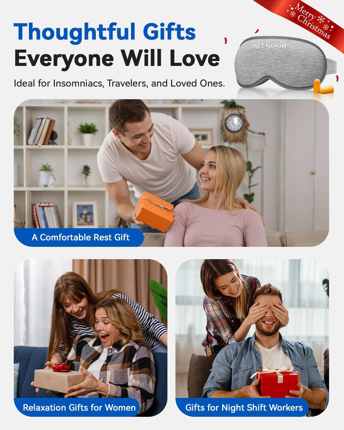 Weighted Eye Mask for Sleeping - Blackout Sleep Women Men, Grey 