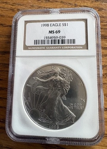 1998 EAGLE S$1 SILVER DOLLAR NGC MS69 BROWN LABEL MS 69