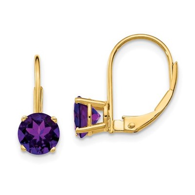 14 Karat Gelbgold 6 mm Amethyst Ohrhänger & Ohrhänger für Damen 0,78 gm