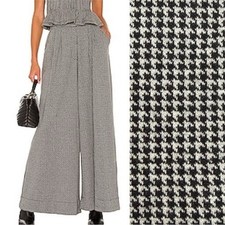 Free People Josie Houndstooth Plaid Knit Pleated Wide Leg Trouser Pant Small
