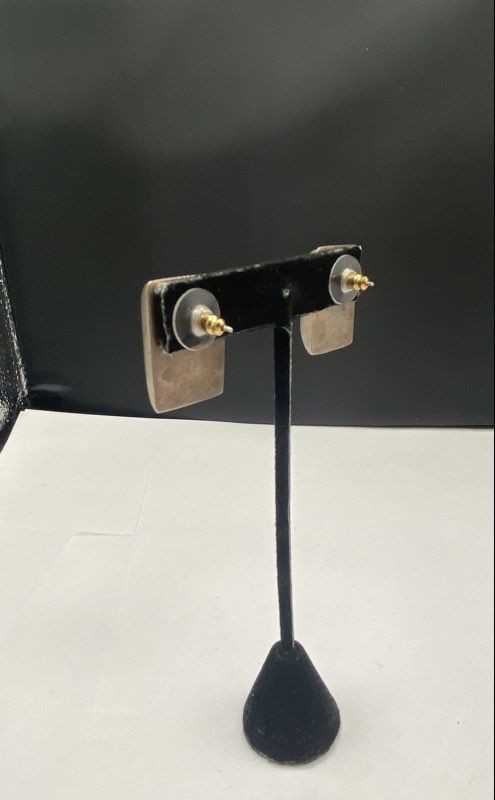 Sterling Silver Black Rectangular Stud Earrings 1… - image 4