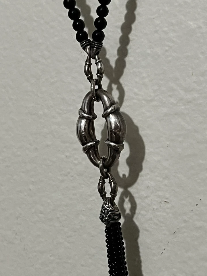 Scott Kay Authentic Sterling Silver & Black Onyx Beaded Tassel Necklace - Image 2 of 4