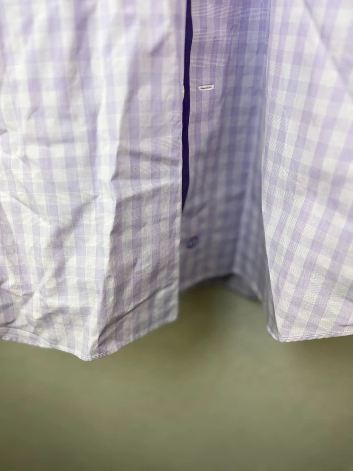 Camisa de vestir David Donahue púrpura a cuadros guinga para hombre 16,5 34/35 manga larga Foto 4 de 4