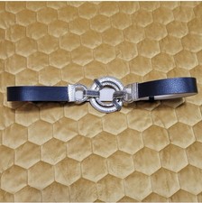 Chico's Womens adjustable Black Leather Silver Buckle Belt Size M/L Boho Aztec