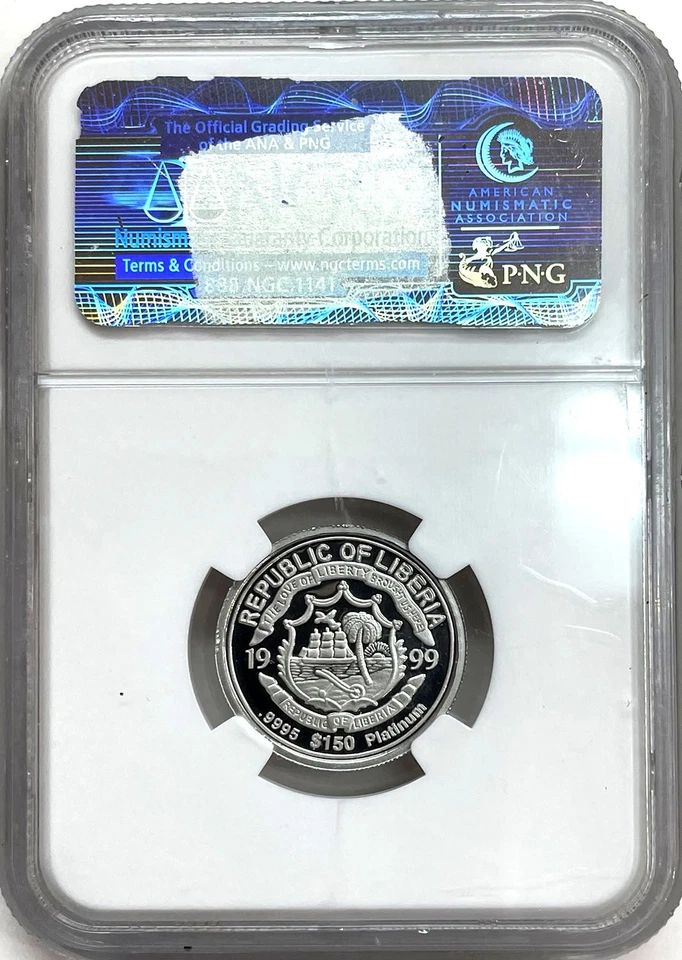 1999 PLATINUM 375 MINTED JOHN F KENNEDY & JFK JR LIBERIA $150 NGC PROOF 69 UC - Image 2 of 2