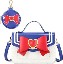 Kawaii Sailor Moon Inspired Bow Heart Crossbody Purse Top Handle Bag Blue