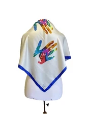Ulturale Napoli Silk Scarf White Hands Print Festival del Lavoro Italy #R