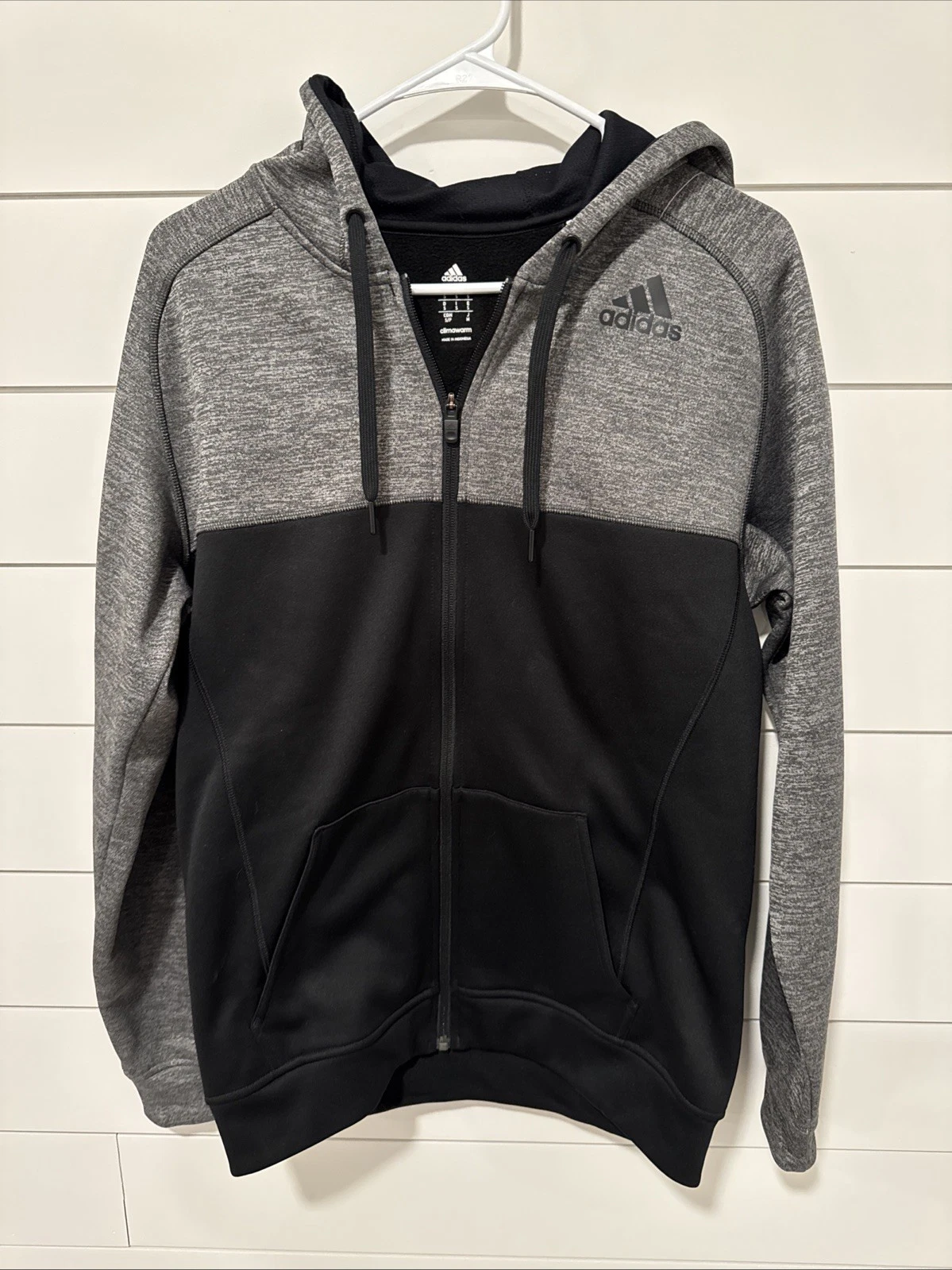Adidas Climawarm Hoodie Mens S Black/Gray Heathered Zip Streetwear Long Sleeve