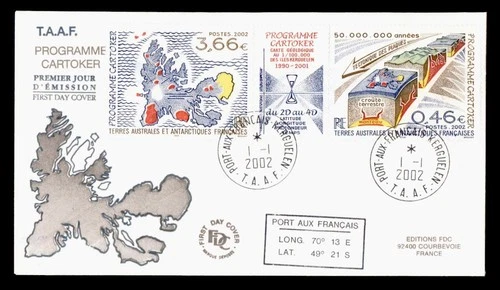 DR WHO 2002 FRENCH ANTARCTIC FSAT FDC CARTOKER PROGRAM GUTTER PAIR M70642