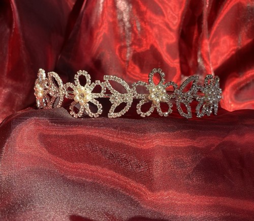 Headband Party Swarovski Cubic Zirconia Crystals Silver Floral Pearl Jon Richard - Picture 6 of 24