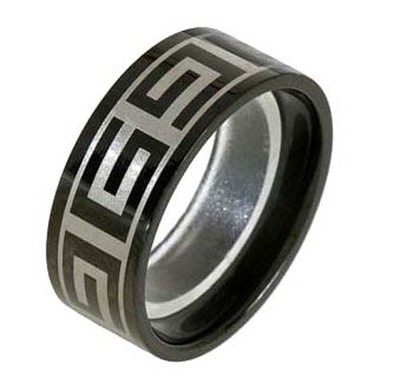 EDELSTAHL Ring Bandring Greco Design schwarz-silber