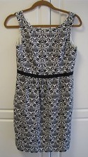 ANN TAYLOR LOFT BLACK WHITE PAISLEY TEXTURED COTTON  DRESS SIZE 2