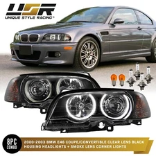 LED Angel Projector Headlight Halo+Smoke Corner for 00-03 BMW E46 2D / 01-06 M3