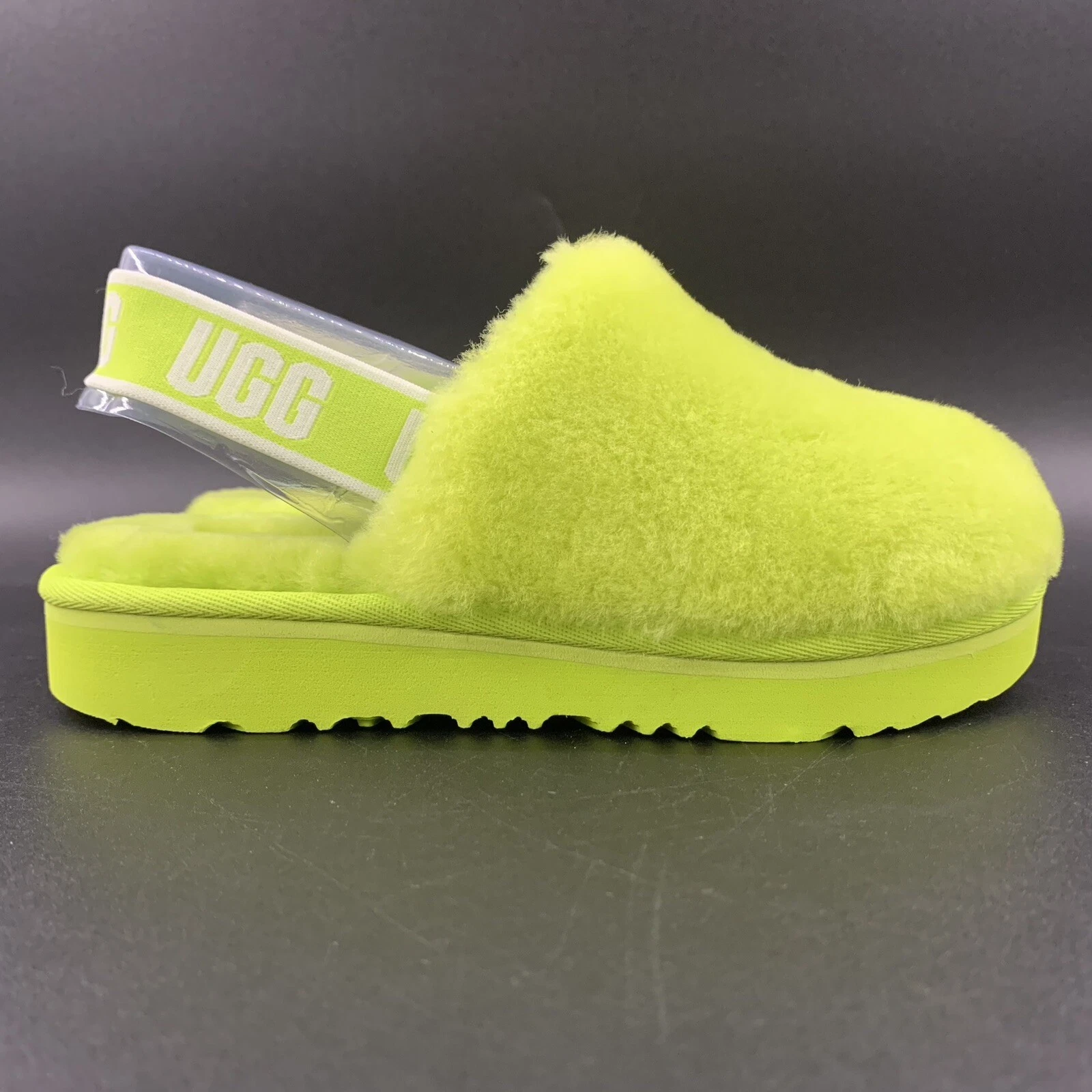 UGG KIDS FLUFF YEAH ZOCCOLO TAGLIA 7K CHIAVE LIME SLINGBACK SLIDE SLIPPER SANDALO