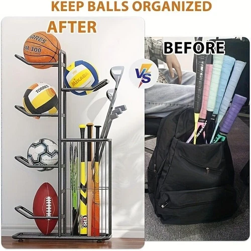 7 Tier Basketball Ball Storage Rack, Basketball Holder Garage Ball Storage Rack - Picture 6 of 7