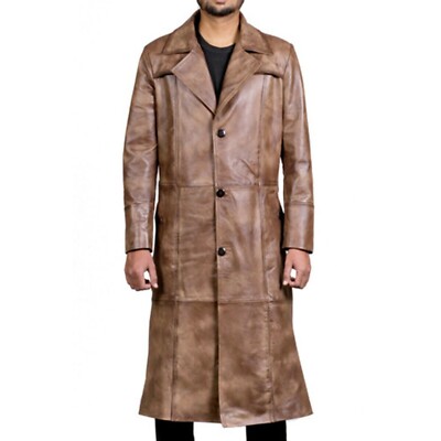 Brown Leather Trench Coat Men's Full Length Leather Duster Coat