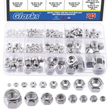 215Pcs Nylon Insert Hex Lock Nuts and Hex Nuts Assortment Kit 304 Stainless S...