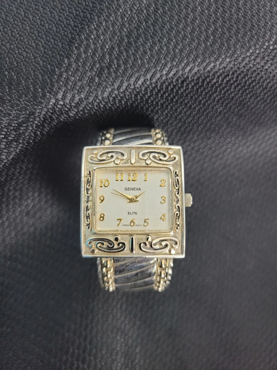 Womens Geneva Elite Quartz Womens Silver Toned Cuff Wrist Watch eBay