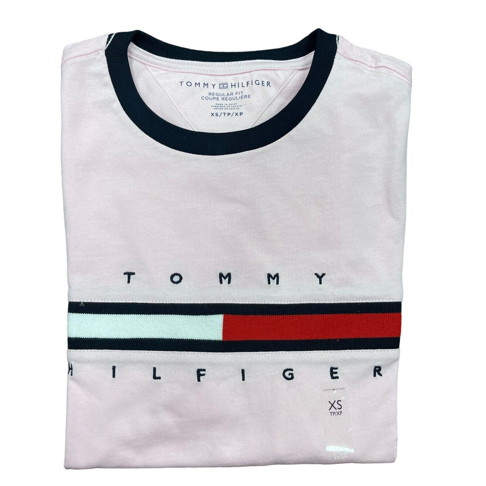NWT Tommy Hilfiger Mens Essential Flag Logo Ringer Short Sleeve T-Shirt Tee Pink image 3