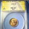 MS66 RD 1956 Lincoln Wheat Cent Graded ANACS
