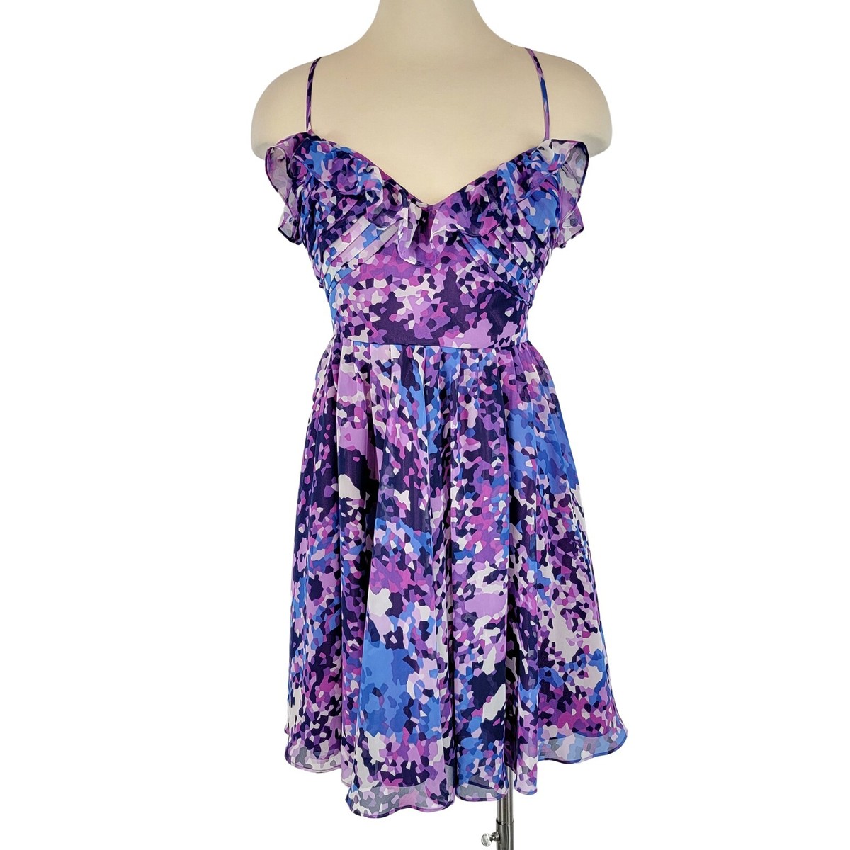 open lace back dress Lovett Frill Neckline Mini Dress Purple main image 0