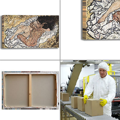 Reproduction Toile Tableau Schiele - Amants Enlacés - Décoration Murale Sur Mesure Pour Maison