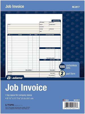 100 Carbonless Invoice Forms 8.5X11 Customizable Job Billing Paper ...