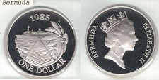 BERMUDA SILVER 1$ PROOF COIN 1985 YEAR   KM#43a   CRUISE SHIP TOURISM